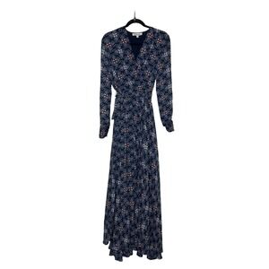 Shabby Apple Long Sleeve Faux Wrap Maxi Dress Size 8 Navy Blue Red Modest Preppy